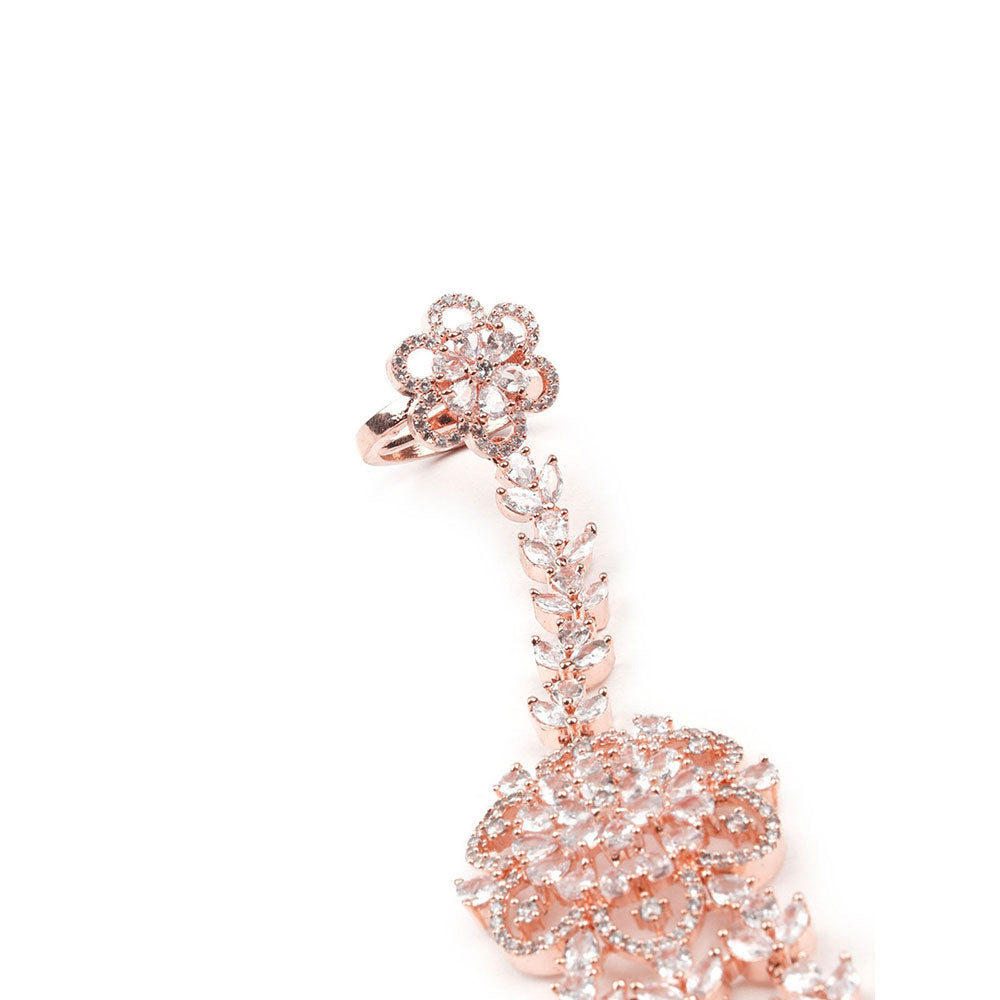 Odette Gorgues Diamante Studded Rose Gold Bracelet Ring