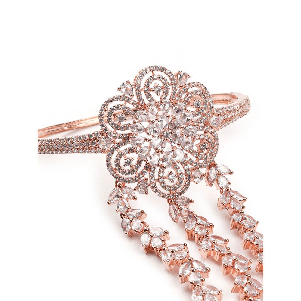 Odette Gorgues Diamante Studded Rose Gold Bracelet Ring