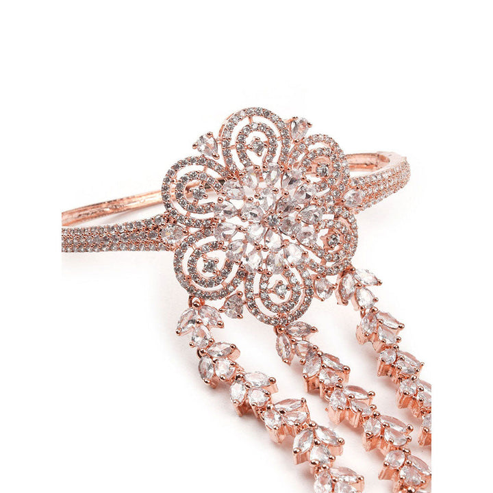 Odette Gorgues Diamante Studded Rose Gold Bracelet Ring