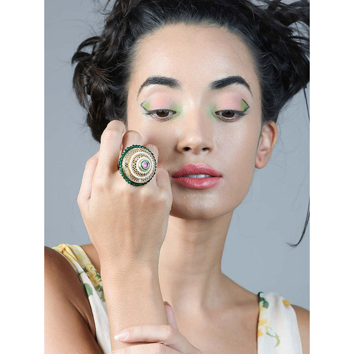 Odette Stunning Green Embellished Ring