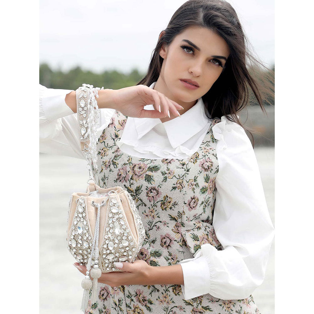 Odette Embellished Beige Potli Bag