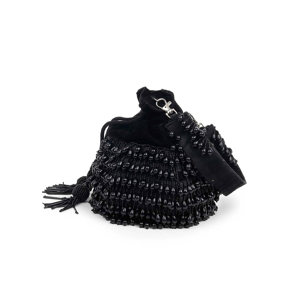 Odette Embellished Black Potli Bag