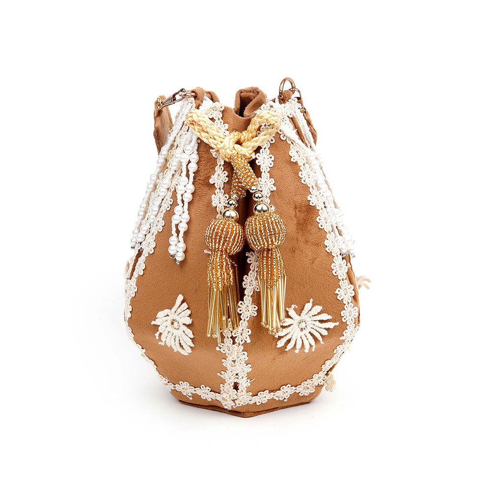 Odette Embroidered Brown Potli Bag