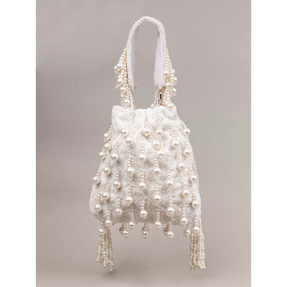 Odette Impressive White Embellished Potli Bag