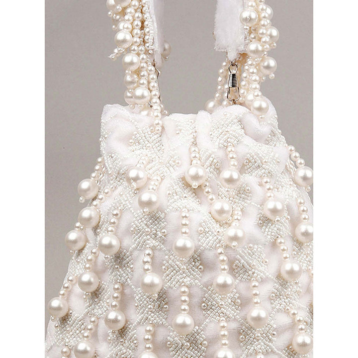 Odette Impressive White Embellished Potli Bag