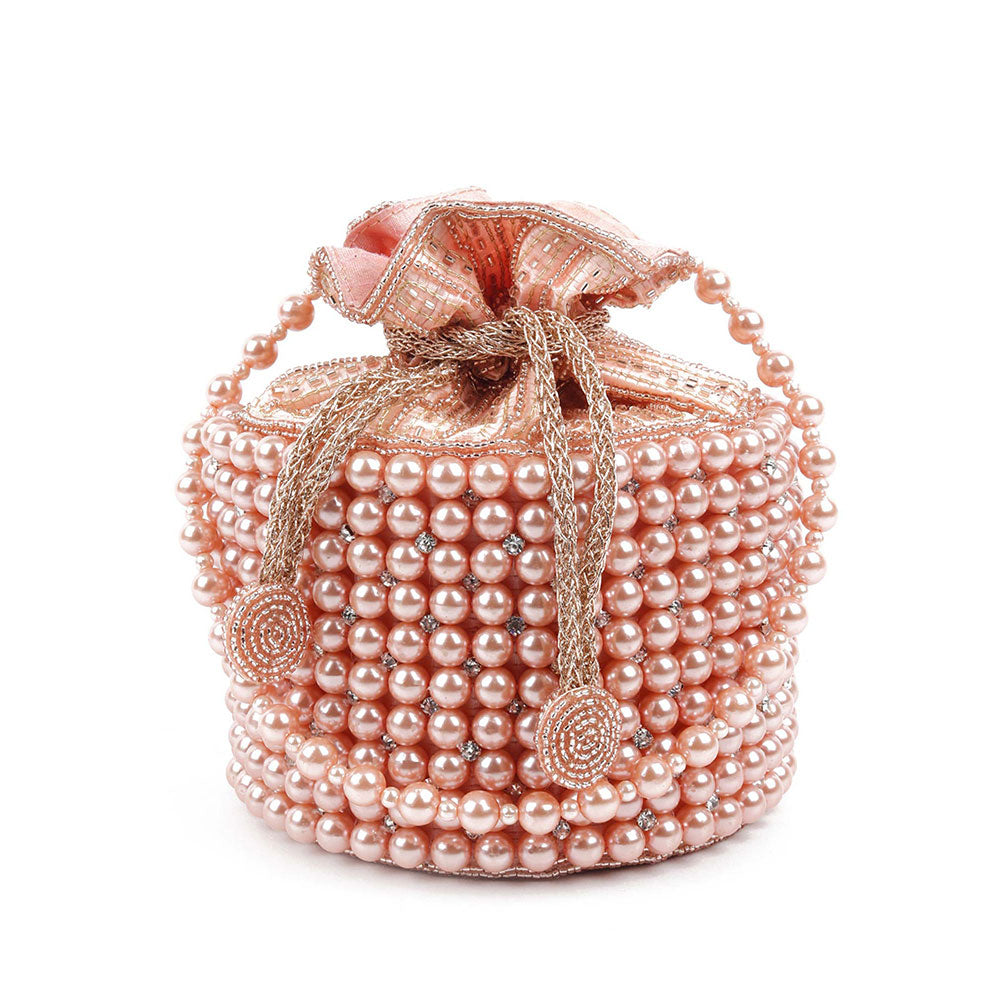 Odette Impressive Peach Embellished Potli Bag