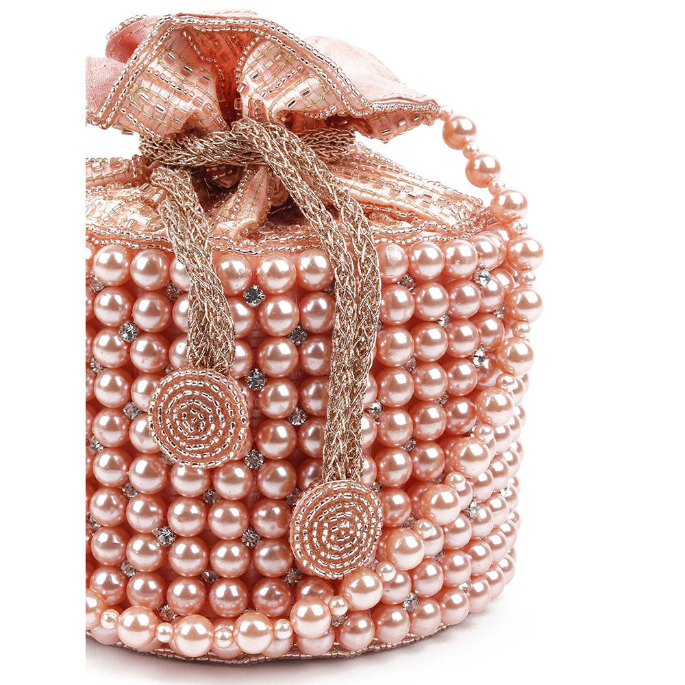 Odette Impressive Peach Embellished Potli Bag