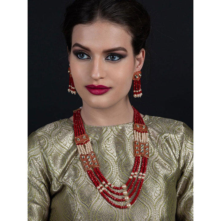 Odette Red and Typical Pearl Necklace with Earrings