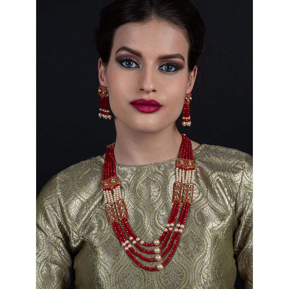 Odette Red and Typical Pearl Necklace with Earrings