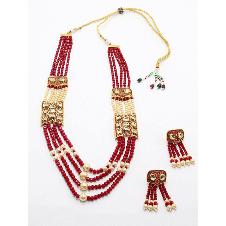 Odette Red and Typical Pearl Necklace with Earrings