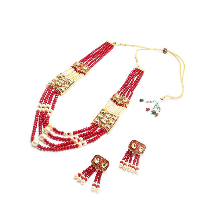 Odette Red and Typical Pearl Necklace with Earrings