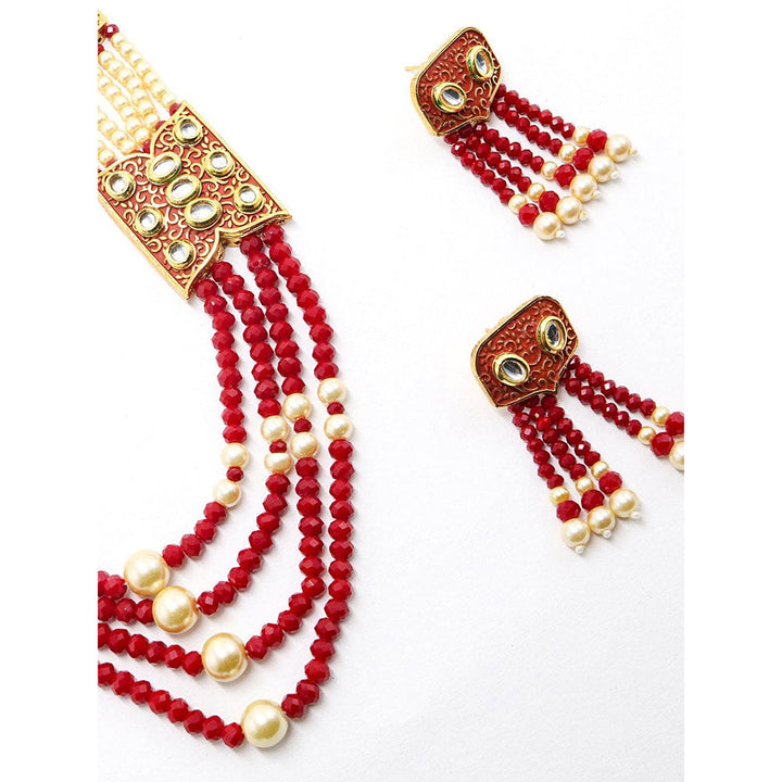 Odette Red and Typical Pearl Necklace with Earrings