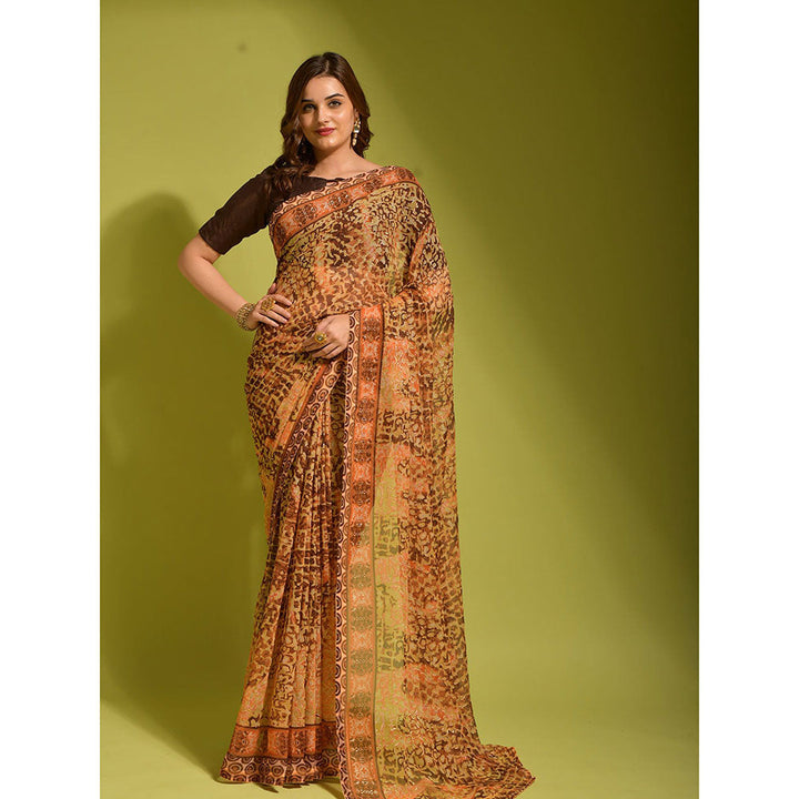 Odette Brown Georgette Designer Saree with Unstitched Blouse