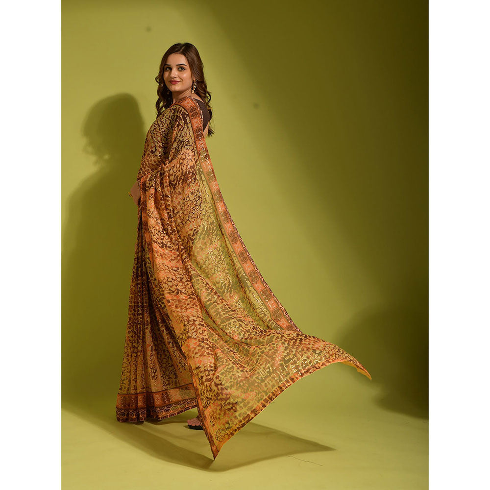 Odette Brown Georgette Designer Saree with Unstitched Blouse