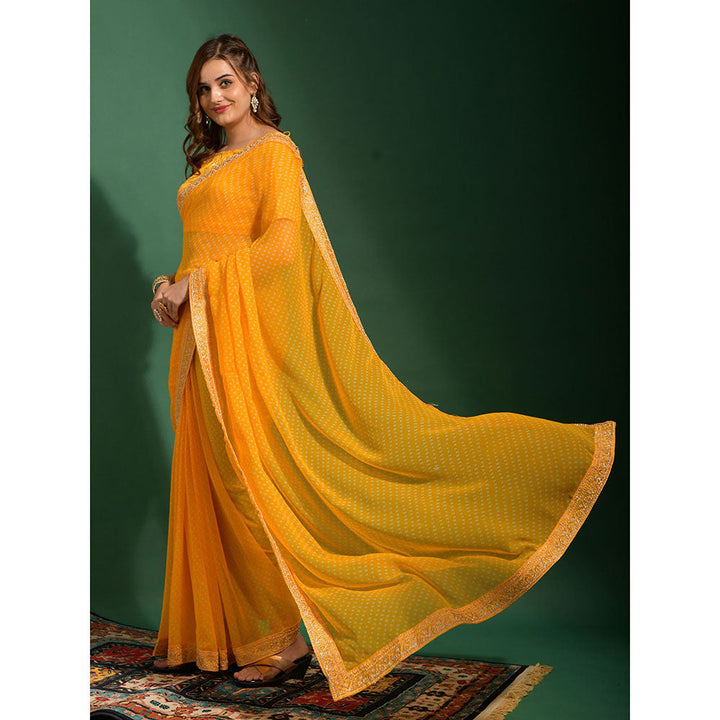 Odette Yellow Chiffon Designer Saree with Unstitched Blouse