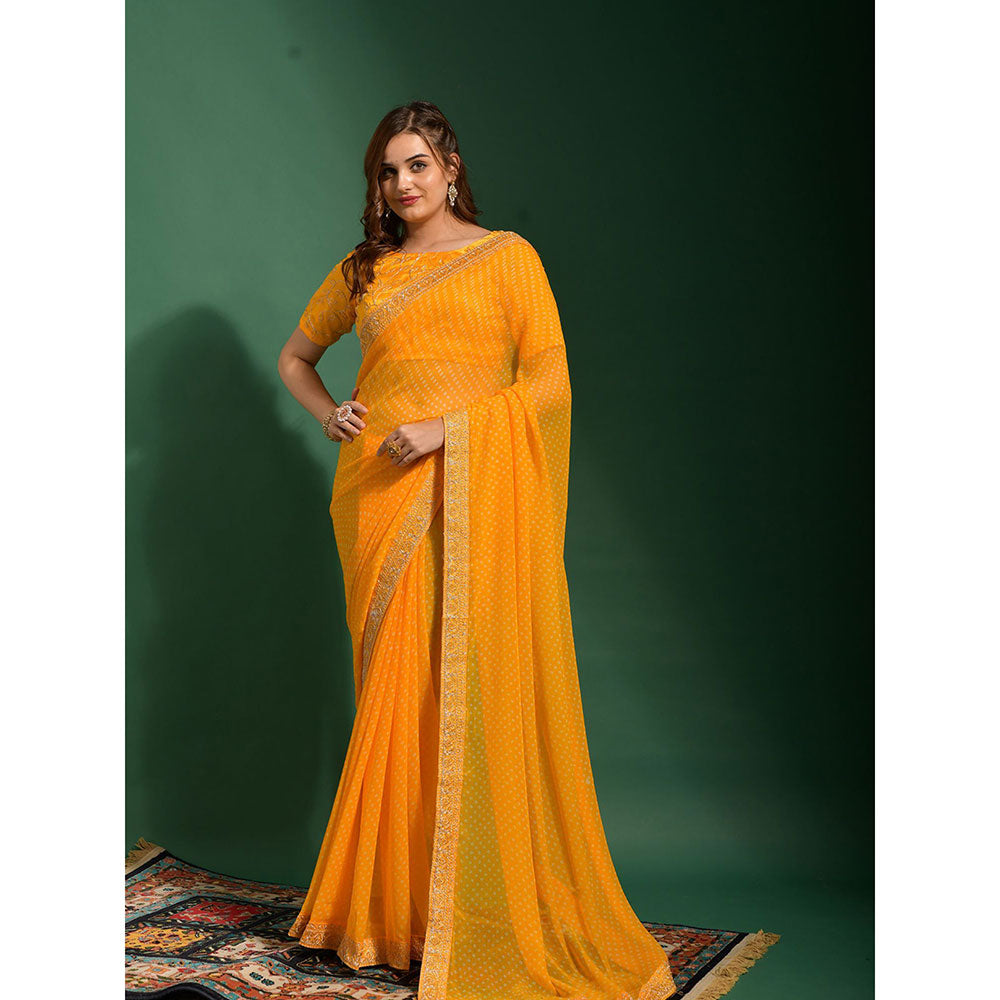 Odette Yellow Chiffon Designer Saree with Unstitched Blouse