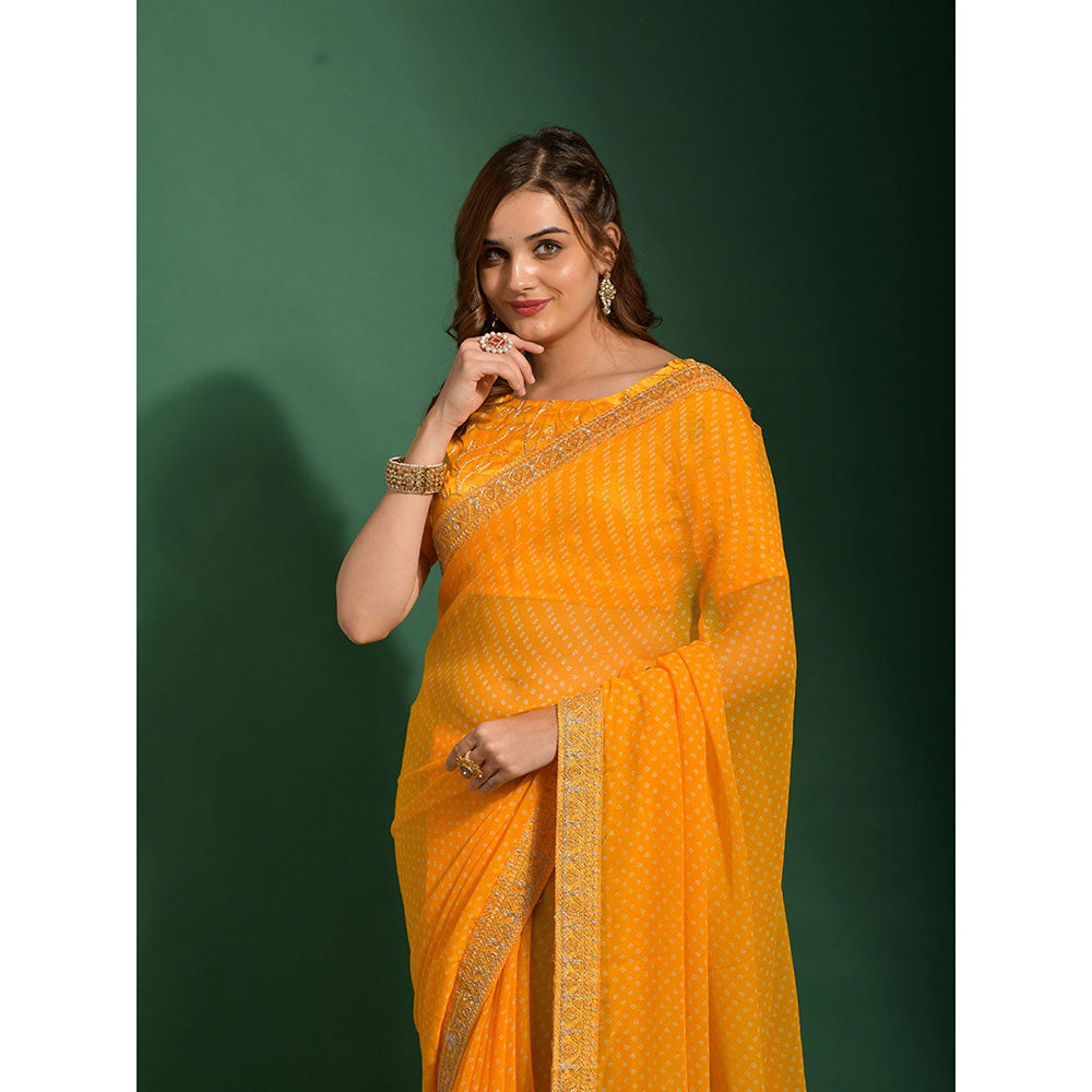 Odette Yellow Chiffon Designer Saree with Unstitched Blouse