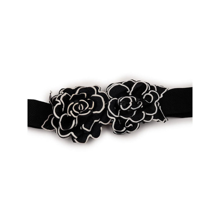 Odette Black Elastane Belt Embellished with Flower