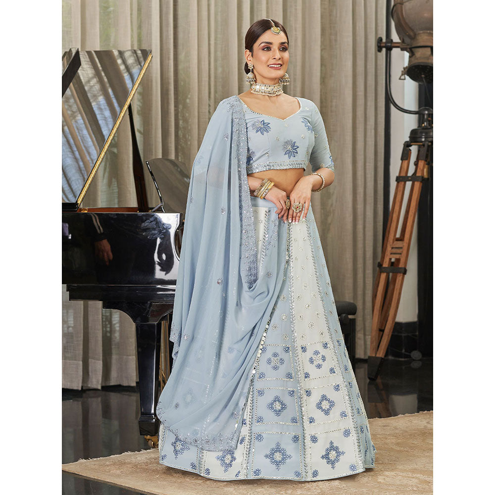 Odette Festive Designer Blue Semi Stitched Lehenga With Unstitched Blouse (Set of 3)