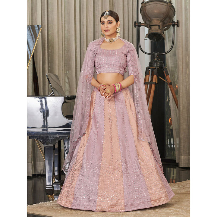 Odette Festive Designer Pink Semi Stitched Lehenga With Unstitched Blouse (Set of 3)