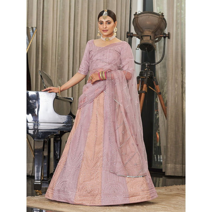 Odette Festive Designer Pink Semi Stitched Lehenga With Unstitched Blouse (Set of 3)