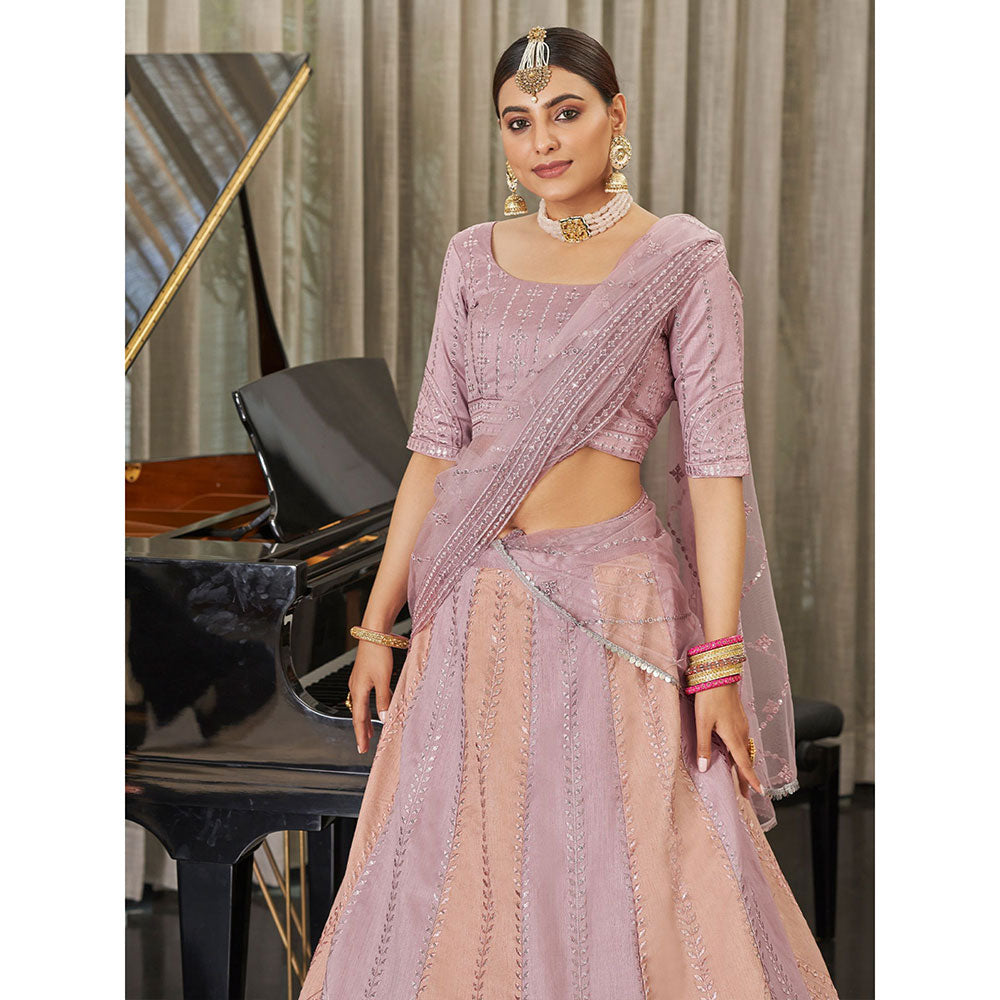 Odette Festive Designer Pink Semi Stitched Lehenga With Unstitched Blouse (Set of 3)