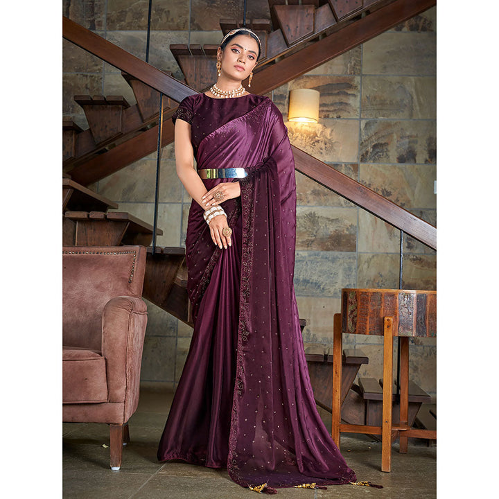 Odette Festive Designer Violet Saree with Unstitched Blouse