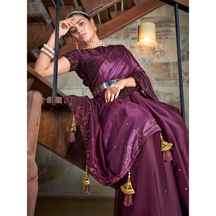 Odette Festive Designer Violet Saree with Unstitched Blouse