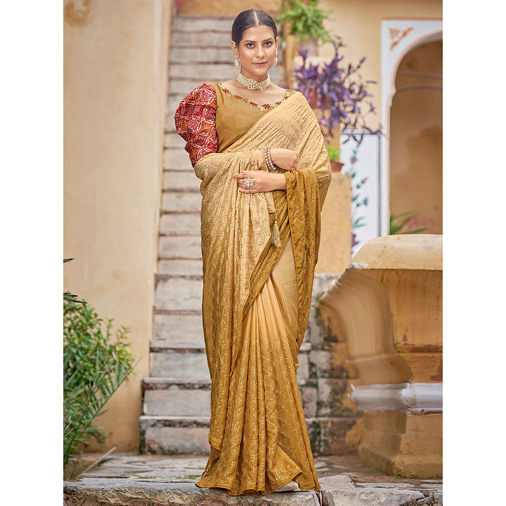 Odette Festive Designer Mustard Saree with Unstitched Blouse