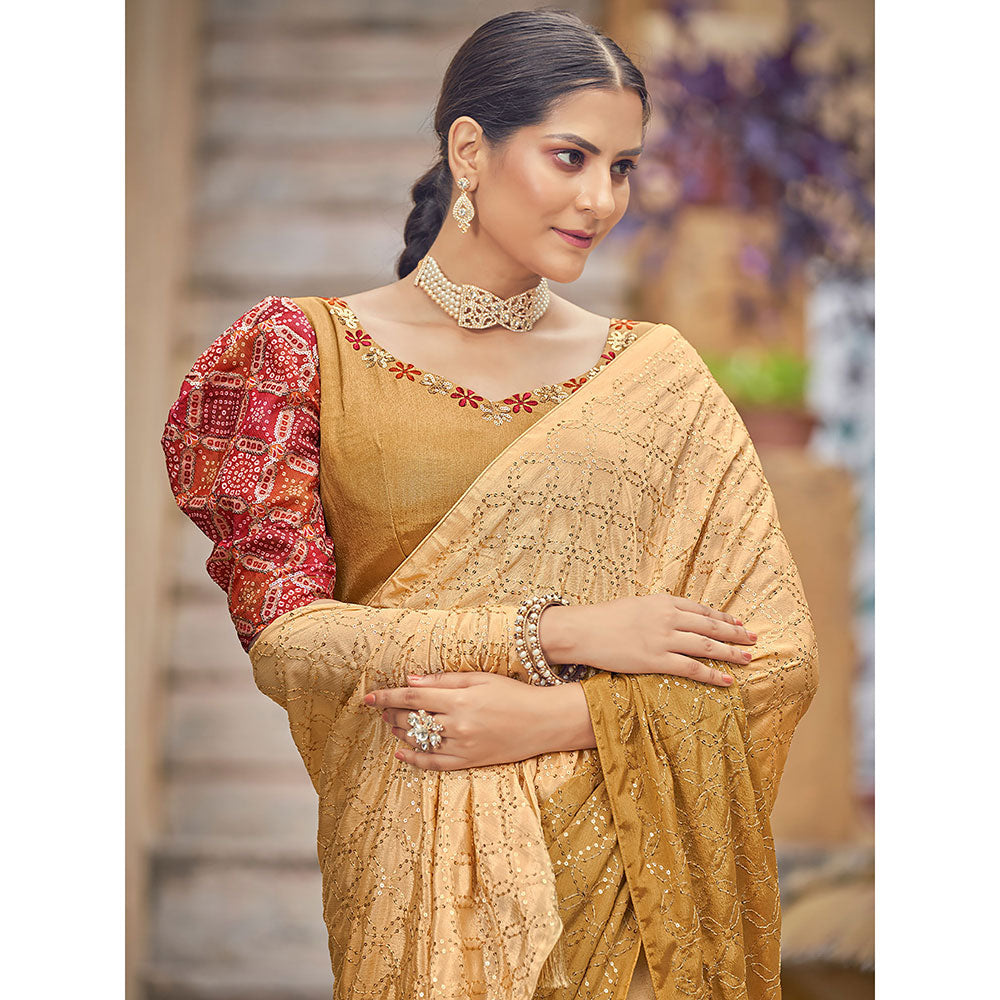 Odette Festive Designer Mustard Saree with Unstitched Blouse