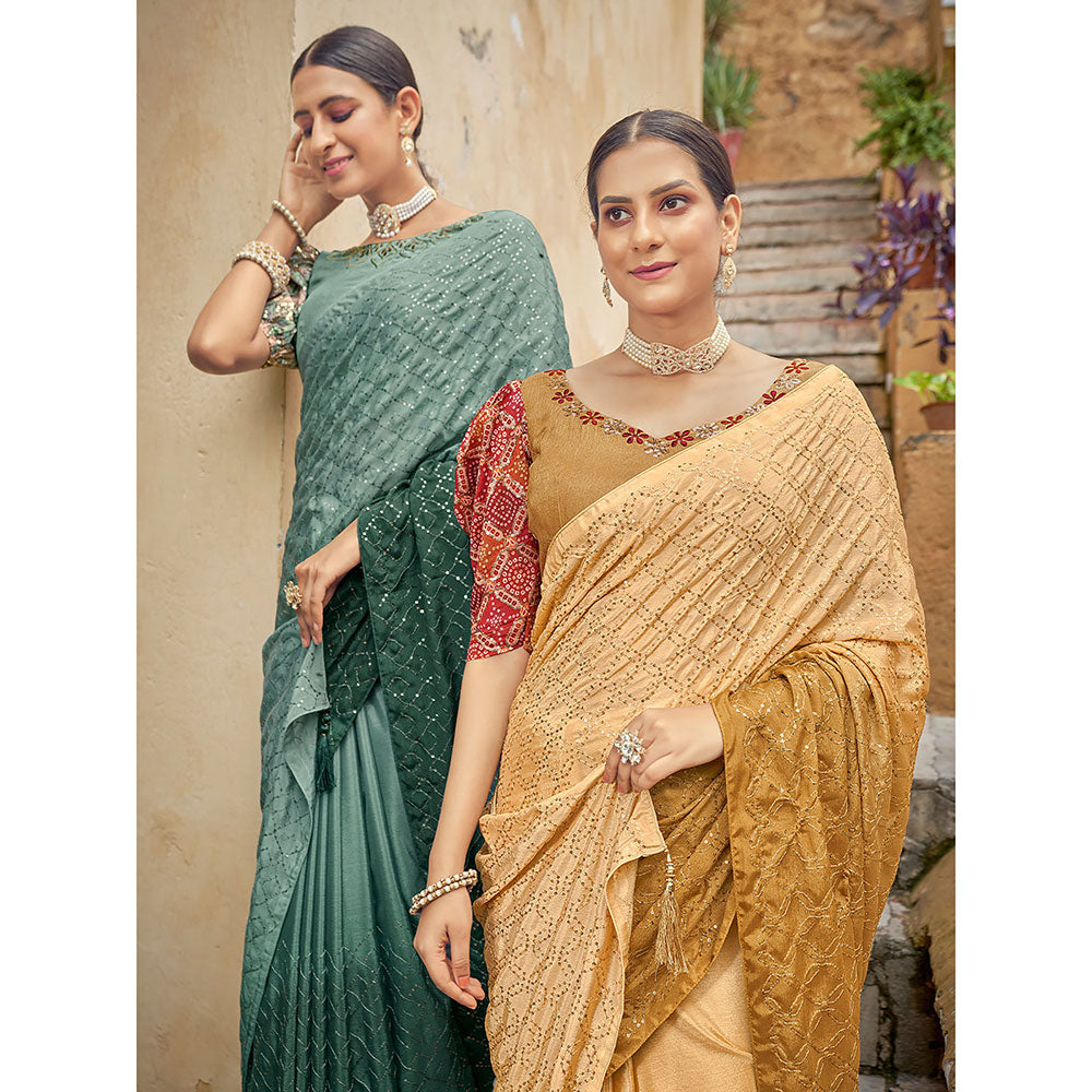 Odette Festive Designer Mustard Saree with Unstitched Blouse