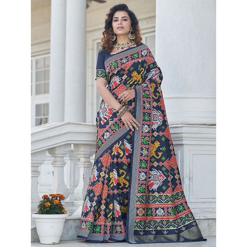 Odette Festive Designer Navy Blue Saree with Unstitched Blouse