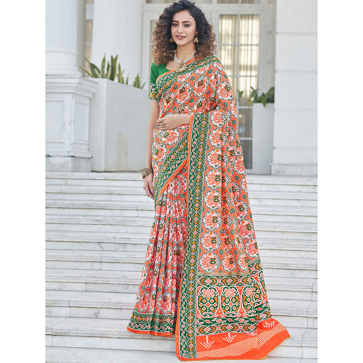 Odette Festive Designer Orange Saree with Unstitched Blouse