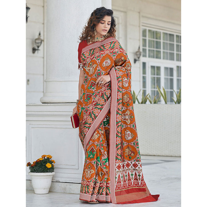 Odette Festive Designer Orange Saree with Unstitched Blouse