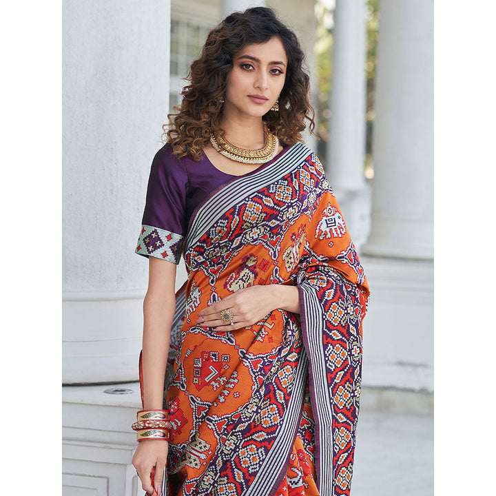 Odette Festive Designer Orange Saree with Unstitched Blouse