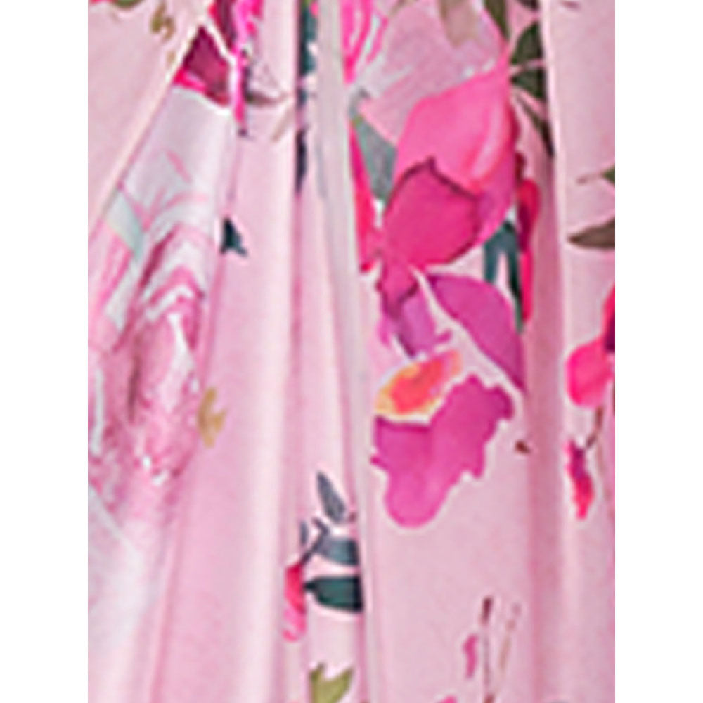 Odette Festive Pink Satin Printed Saree with Unstitched Blouse