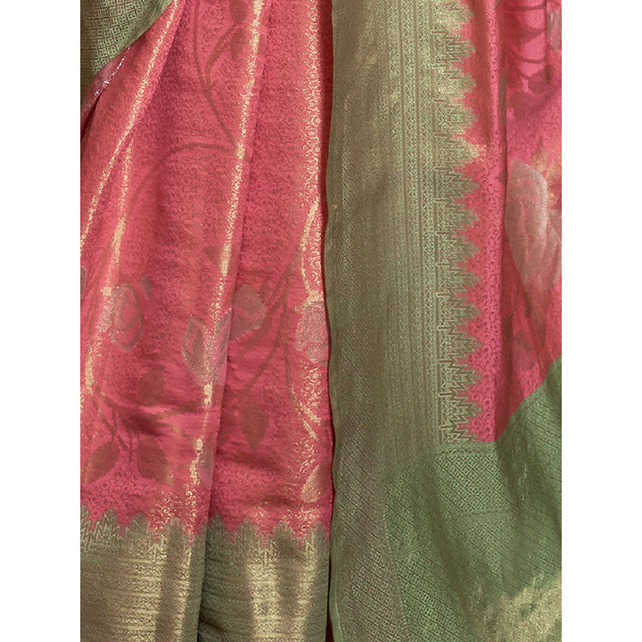 Odette Festive Pink Silk Blend Woven Saree with Unstitched Blouse