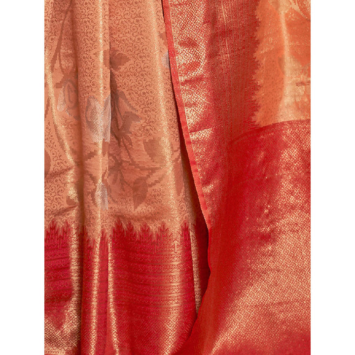 Odette Festive Peach Silk Blend Woven Saree with Unstitched Blouse