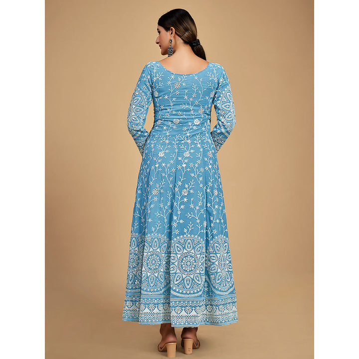 Odette Blue Georgette Embroidered Stitched Kurta (Set of 3)