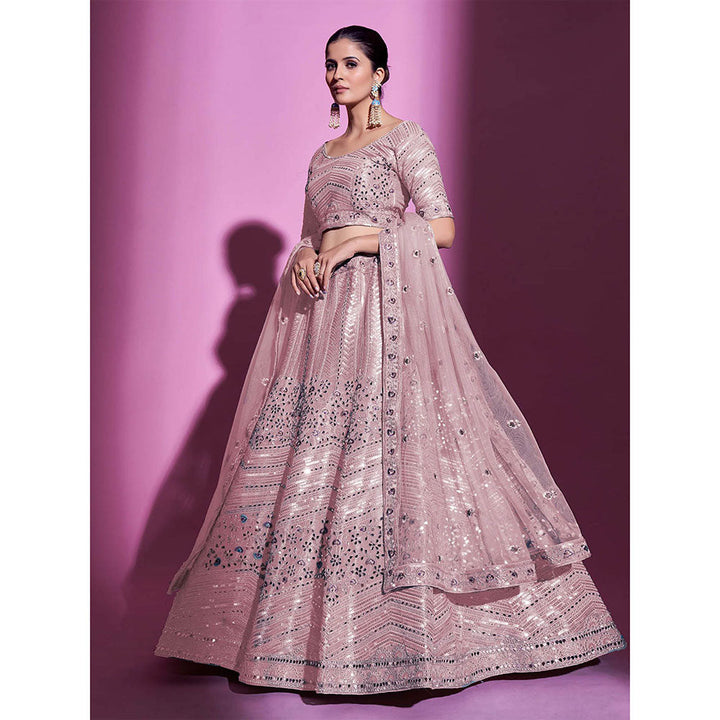 Odette Peach Silk Blend Embroidered Semi Stitched Lehenga with Unstitched Blouse (Set of 3)