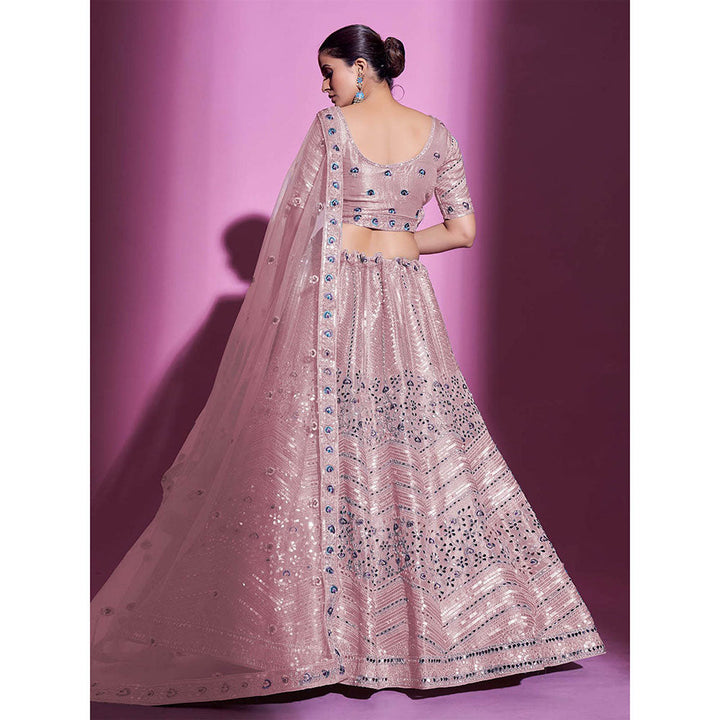 Odette Peach Silk Blend Embroidered Semi Stitched Lehenga with Unstitched Blouse (Set of 3)