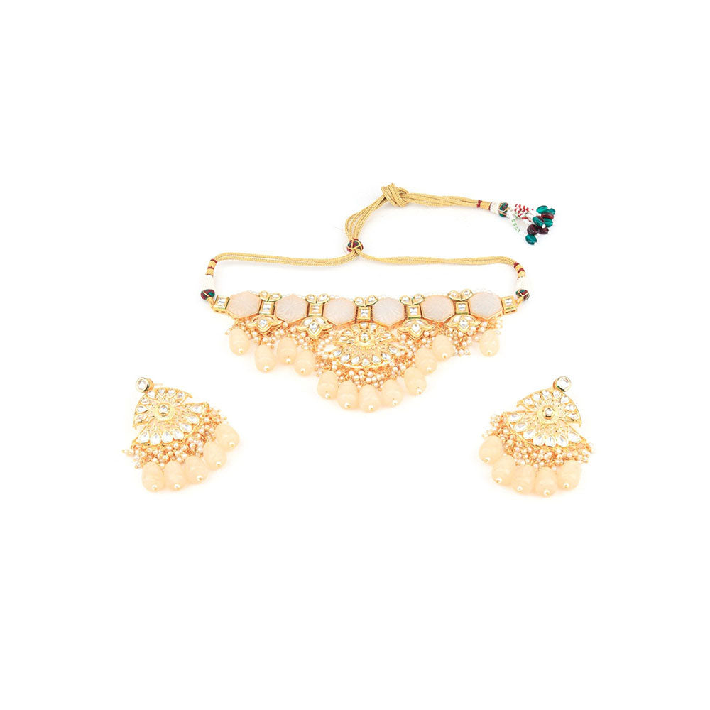 Odette Apricot Jadau Choker Set with Big Dangler Earrings