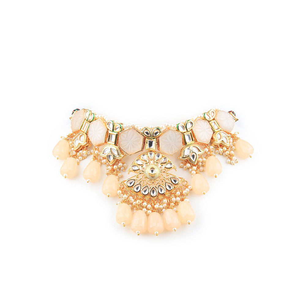 Odette Apricot Jadau Choker Set with Big Dangler Earrings