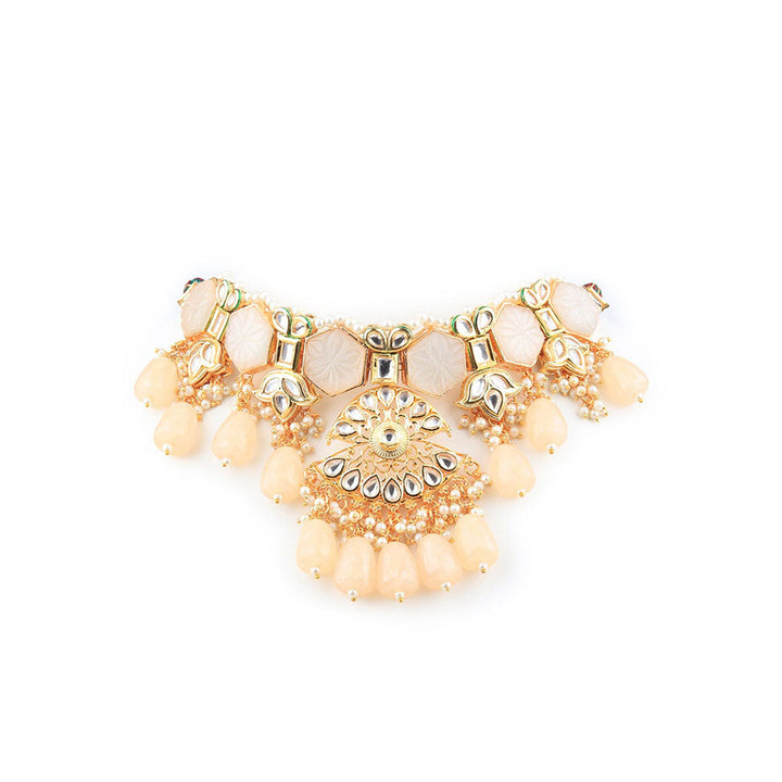 Odette Apricot Jadau Choker Set with Big Dangler Earrings