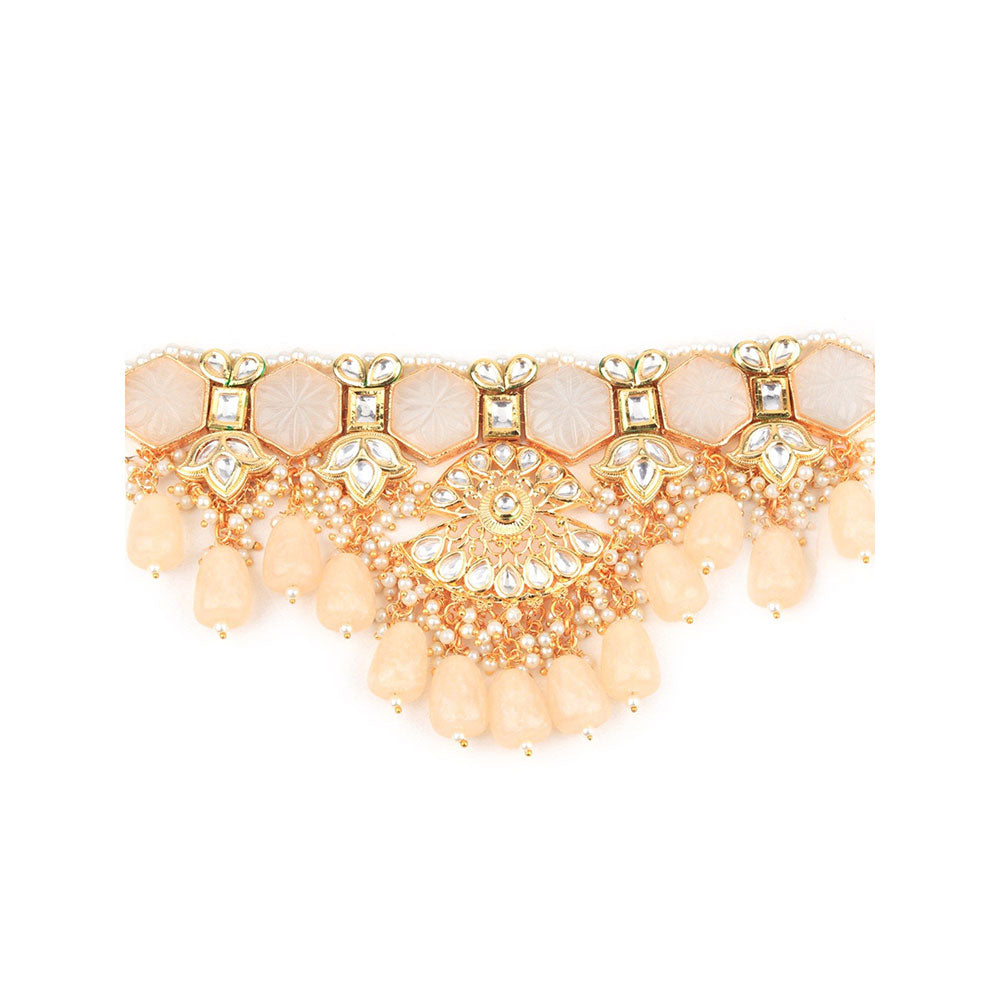 Odette Apricot Jadau Choker Set with Big Dangler Earrings