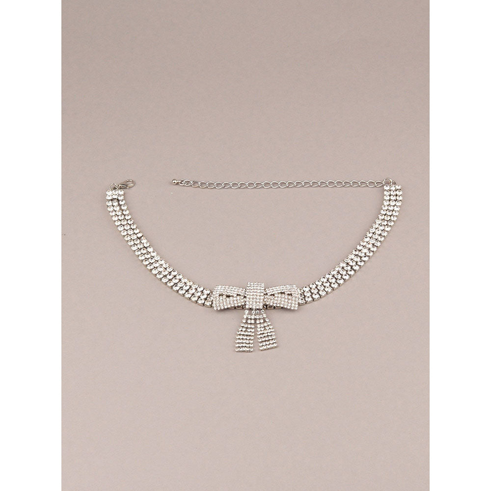 Odette Silver Color Bow Choker Neckpiece