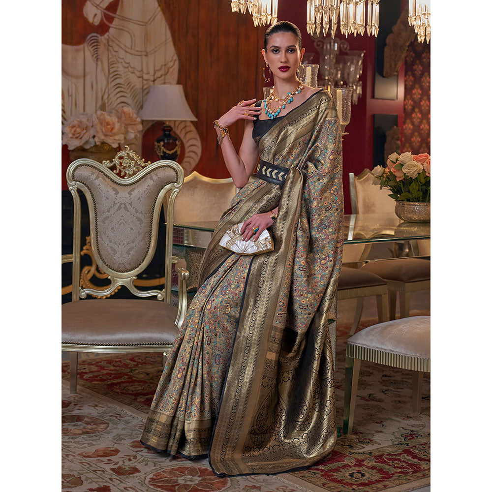 Odette Multi-Color Silk Blend Weaving Saree With Unstitched Blouse