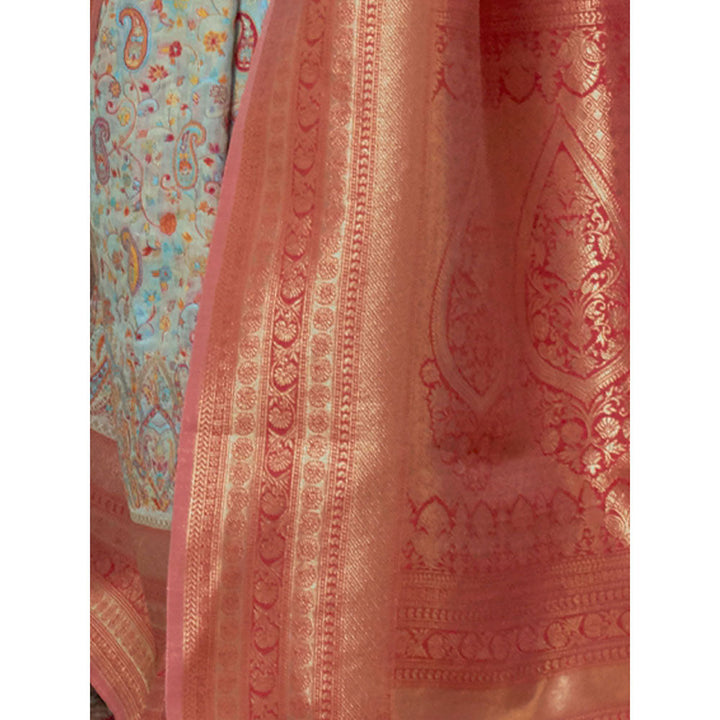 Odette Sea Green Silk Blend Weaving Saree With Unstitched Blouse