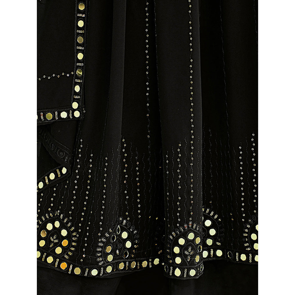 Odette Black Georgette Embroidered Semi Stitched Anarkali Kurta With Palazzo And Dupatta (Set of 3)