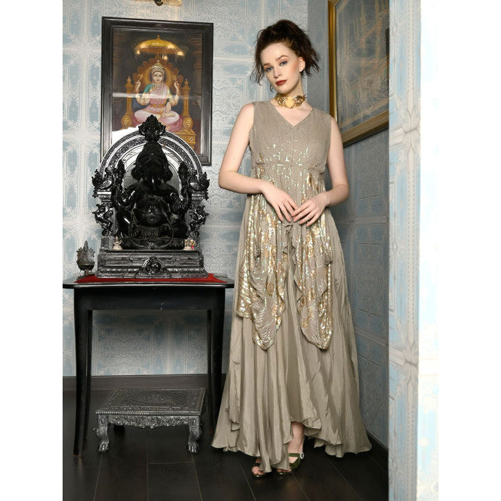 Odette Beige Crepe Designer Stitched Indo Western Dress